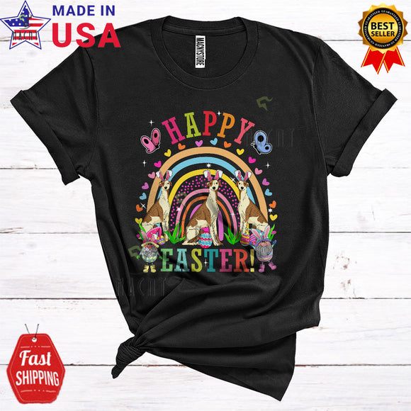 MacnyStore - Happy Easter Cute Happy Easter Three Bunny Whippet Dogs And Gnomes Rainbow Lover T-Shirt