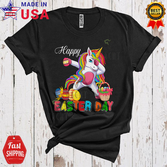 MacnyStore - Happy Easter Day Cute Cool Easter Dabbing Unicorn With Easter Egg Basket Lover Matching Group T-Shirt
