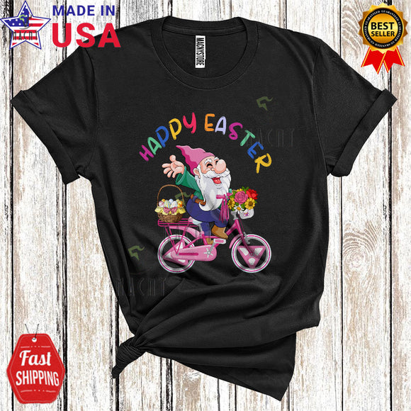 MacnyStore - Happy Easter Day Cute Funny Easter Day Gnome Riding Bicycle Flowers Egg Hunt Lover T-Shirt