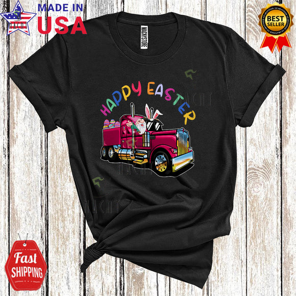 MacnyStore - Happy Easter Day Cute Funny Easter Day Gnome Riding Truck Trucker Flowers Egg Hunt Lover T-Shirt
