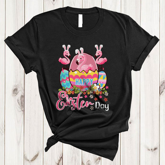 MacnyStore - Happy Easter Day, Adorable Easter Flamingo Inside Easter Eggs, Flamingo Lover Egg Hunt Group T-Shirt