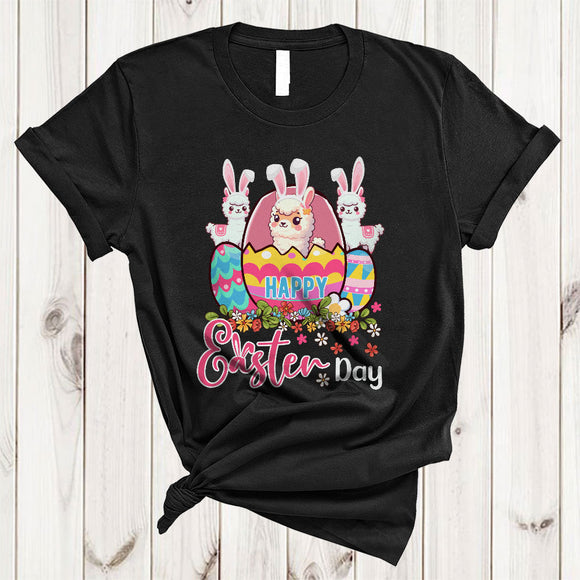 MacnyStore - Happy Easter Day, Adorable Easter Llama Inside Easter Eggs, Llama Lover Egg Hunt Group T-Shirt