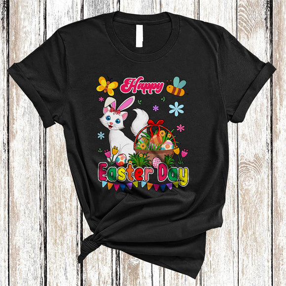 MacnyStore - Happy Easter Day, Awesome Easter Bunny Cat Hunting Eggs Animal, Flowers Family Group T-Shirt