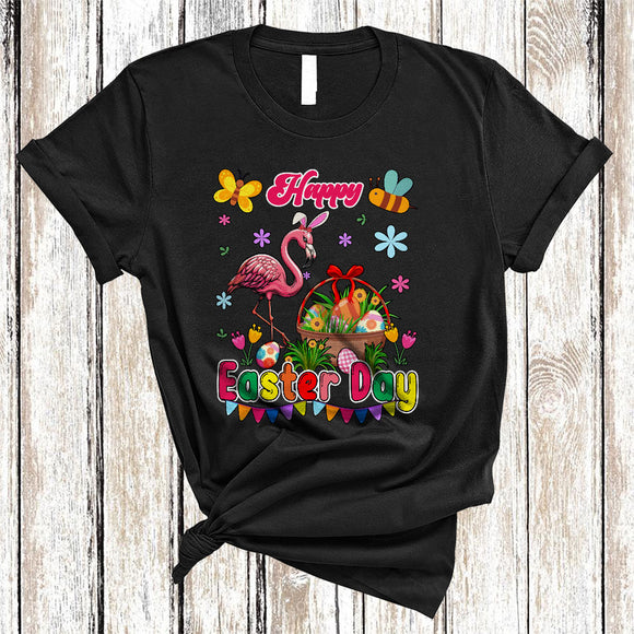 MacnyStore - Happy Easter Day, Awesome Easter Bunny Flamingo Hunting Eggs Animal, Flowers Family Group T-Shirt