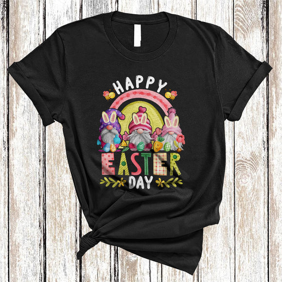 MacnyStore - Happy Easter Day, Lovely Easter Three Bunny Gnomes, Matching Family Rainbow T-Shirt