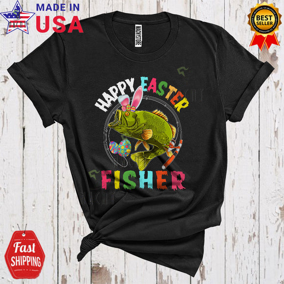 MacnyStore - Happy Easter Fisher Cool Funny Easter Day Eggs Bunny Fish Fishing Rod Fisher Lover T-Shirt