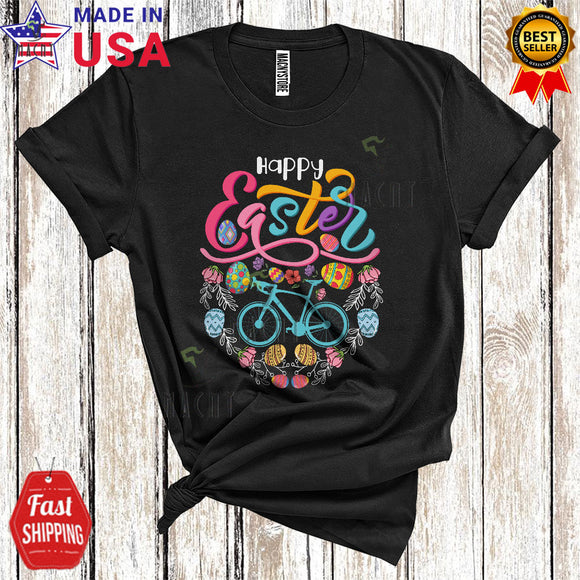 MacnyStore - Happy Easter Funny Cool Easter Flowers Egg Shape Colorful Easter Egg Hunt Bicycle Driver Lover T-Shirt