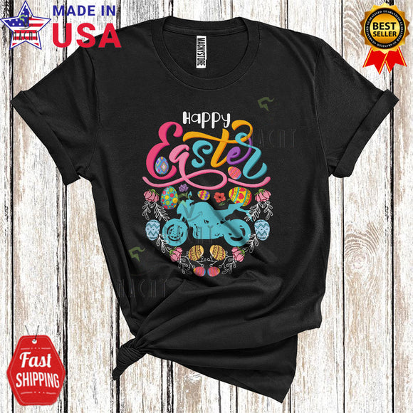 MacnyStore - Happy Easter Funny Cool Easter Flowers Egg Shape Colorful Easter Egg Hunt Motorbike Biker Lover T-Shirt