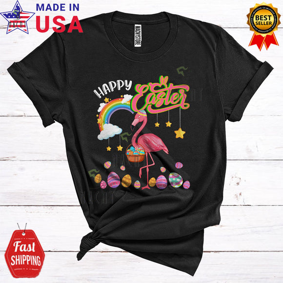 MacnyStore - Happy Easter Funny Cute Easter Day Flamingo Hunting Easter Egg Animal Rainbow Lover T-Shirt