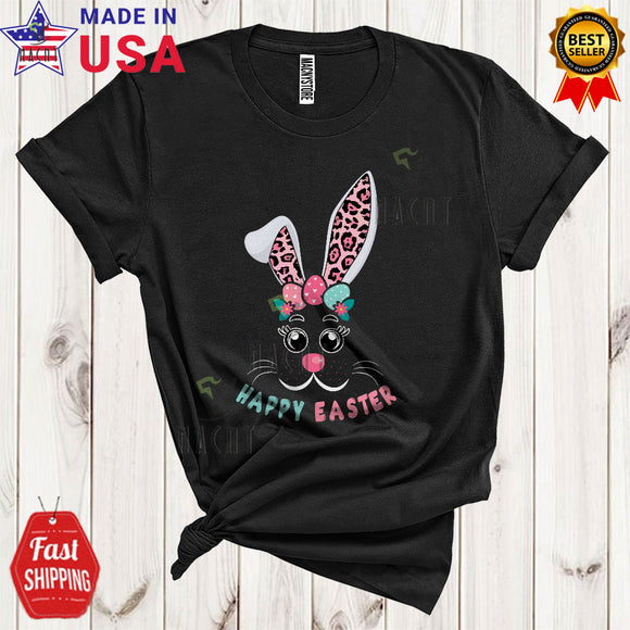 MacnyStore - Happy Easter Funny Cute Easter Day Leopard Bunny Ears Face Matching Easter Egg Hunt Family Group T-Shirt