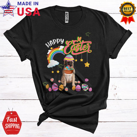 MacnyStore - Happy Easter Funny Cute Easter Day Pug Dog Hunting Easter Egg Dog Rainbow Lover T-Shirt