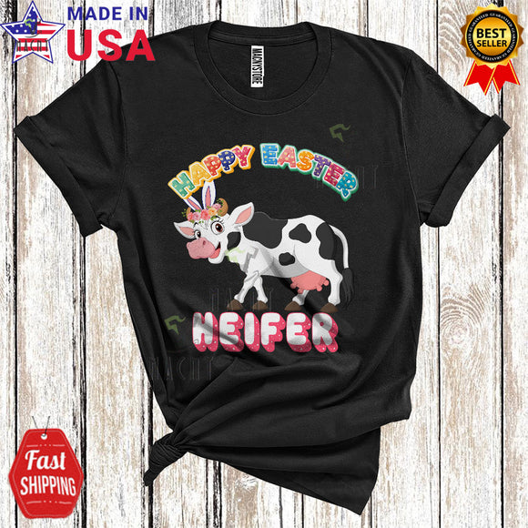 MacnyStore - Happy Easter Heifer Cute Cool Easter Day Bunny Ears Cow Farmer Farm Lover T-Shirt