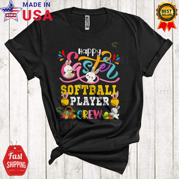 MacnyStore - Happy Easter Softball Player Crew Cute Cool Easter Day Bunny Sport Playing Team Lover T-Shirt