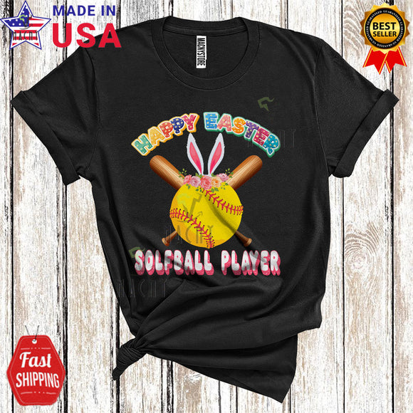 MacnyStore - Happy Easter Softball Player Cute Cool Easter Day Bunny Ears Sport Player Team Lover T-Shirt