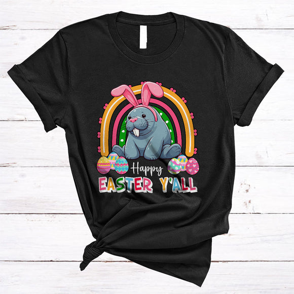 MacnyStore - Happy Easter Y'all, Lovely Easter Day Bunny Manatee Sea Animal, Egg Hunt Matching Group T-Shirt