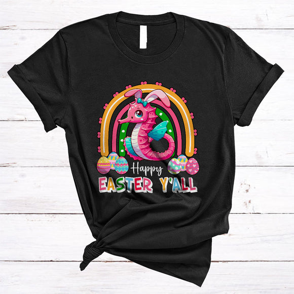 MacnyStore - Happy Easter Y'all, Lovely Easter Day Bunny Seahorse Sea Animal, Egg Hunt Matching Group T-Shirt