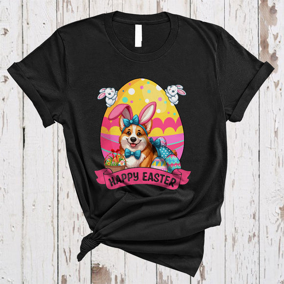 MacnyStore - Happy Easter, Adorable Bunny Corgi In Easter Egg, Colorful Eggs Hunting Family Group T-Shirt
