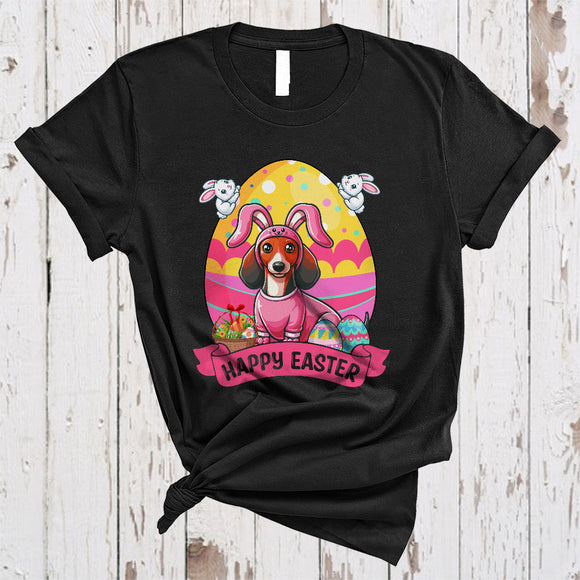 MacnyStore - Happy Easter, Adorable Bunny Dachshund In Easter Egg, Colorful Eggs Hunting Family Group T-Shirt