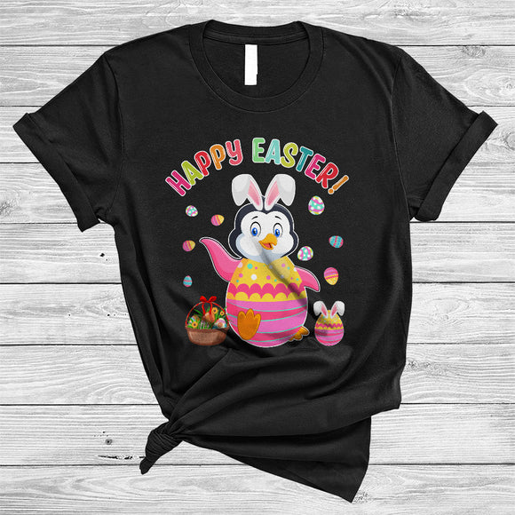 MacnyStore - Happy Easter, Adorable Bunny Penguin Bird With Easter Egg Basket, Family Group Egg Hunt T-Shirt