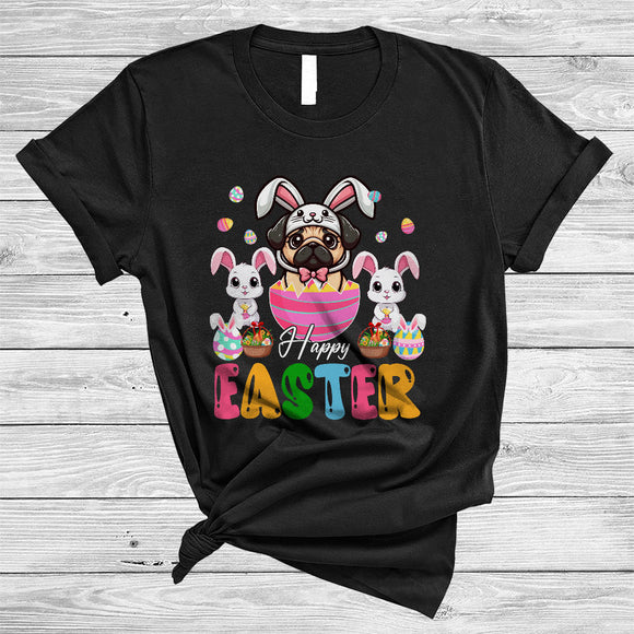 MacnyStore - Happy Easter, Adorable Bunny Pug In Easter Egg, Matching Eggs Hunting Wild Animal Lover T-Shirt