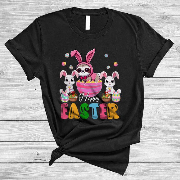 MacnyStore - Happy Easter, Adorable Bunny Sloth In Easter Egg, Matching Eggs Hunting Wild Animal Lover T-Shirt