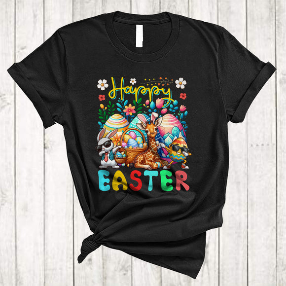 MacnyStore - Happy Easter, Adorable Easter Dabbing Bunny Giraffe With Egg Basket, Giraffe Wild Animal T-Shirt