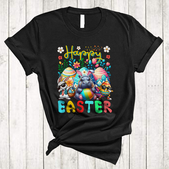 MacnyStore - Happy Easter, Adorable Easter Dabbing Bunny Hippo With Egg Basket, Hippo Wild Animal T-Shirt