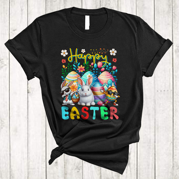 MacnyStore - Happy Easter, Adorable Easter Dabbing Bunny Rabbit With Egg Basket, Rabbit Wild Animal T-Shirt
