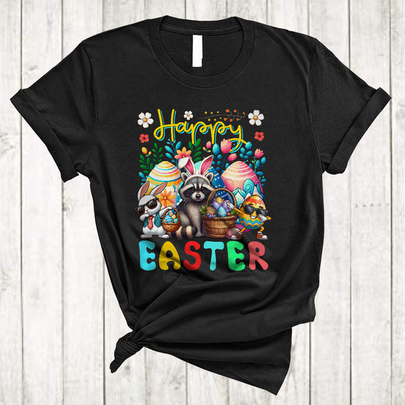 MacnyStore - Happy Easter, Adorable Easter Dabbing Bunny Raccoon With Egg Basket, Raccoon Wild Animal T-Shirt