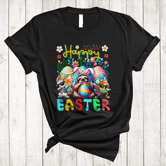 MacnyStore - Happy Easter, Adorable Easter Dabbing Bunny Sloth With Egg Basket, Sloth Wild Animal T-Shirt