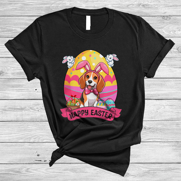 MacnyStore - Happy Easter, Adorable Easter Day Bunny Beagle With Easter Eggs, Matching Egg Hunting Group T-Shirt
