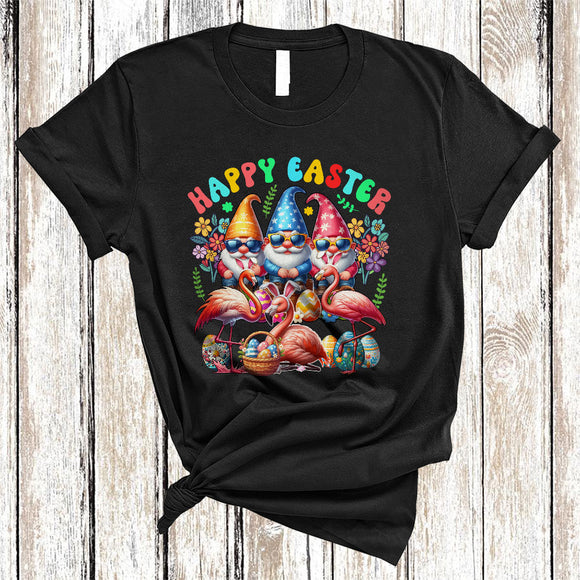 MacnyStore - Happy Easter, Adorable Easter Day Bunny Flamingos Gnomes, Flamingo Gnome Eggs Hunting T-Shirt