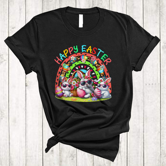 MacnyStore - Happy Easter, Adorable Easter Day Bunny Hunting Eggs, Rainbow Matching Family Group T-Shirt