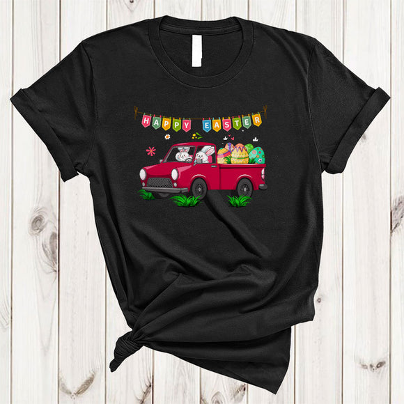 MacnyStore - Happy Easter, Adorable Easter Day Bunny Riding Pickup Truck, Egg Hunt Group T-Shirt