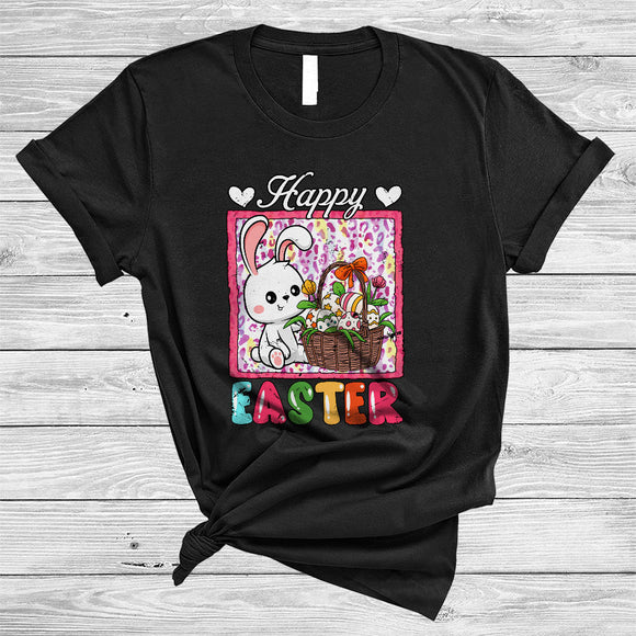 MacnyStore - Happy Easter, Adorable Easter Day Bunny With Easter Eggs Basket, Leopard Family Group T-Shirt