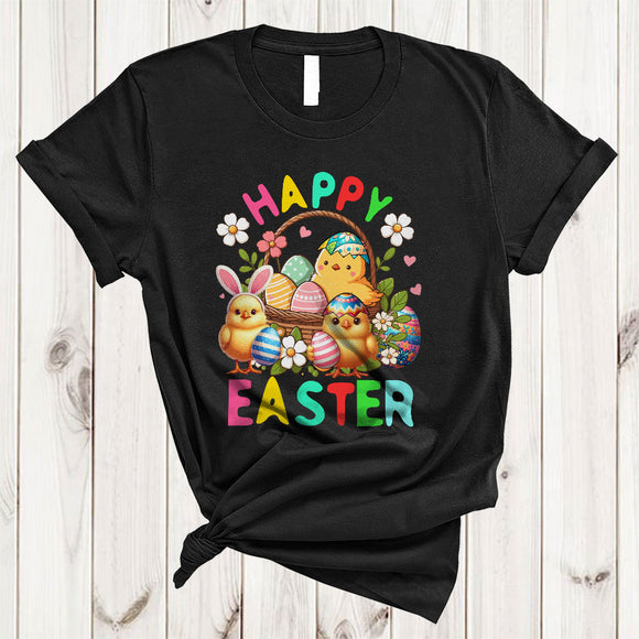 MacnyStore - Happy Easter, Adorable Easter Day Chick In Easter Egg Basket, Matching Eggs Hunt Group T-Shirt