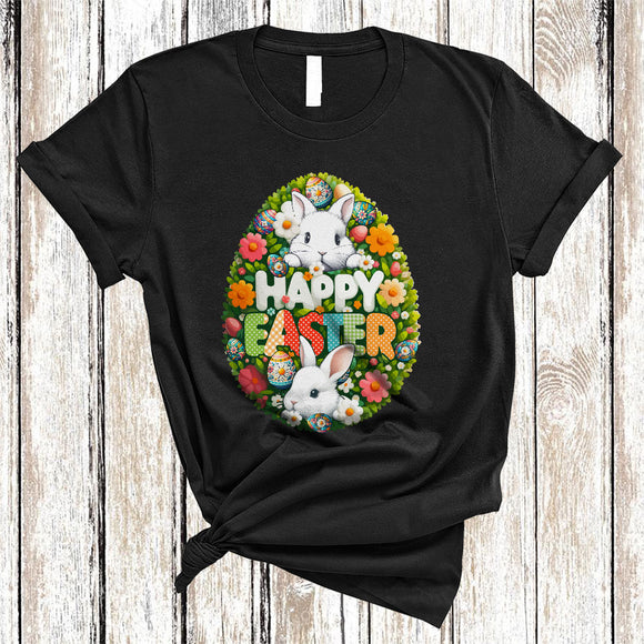 MacnyStore - Happy Easter, Adorable Easter Day Flowers Bunny Lover, Easter Egg Shape Family T-Shirt