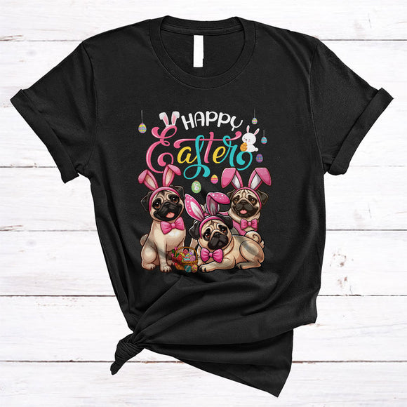MacnyStore - Happy Easter, Adorable Easter Day Pug Bunny, Matching Family Egg Hunting Group T-Shirt