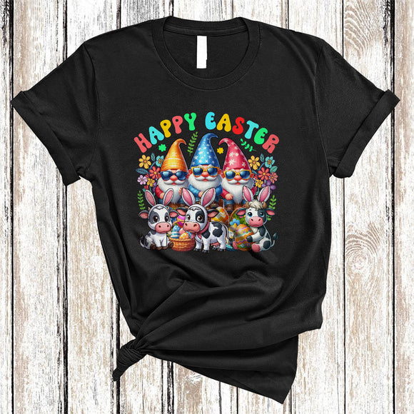 MacnyStore - Happy Easter, Adorable Easter Day Three Bunny Cows Gnomes, Cow Gnome Eggs Hunting T-Shirt