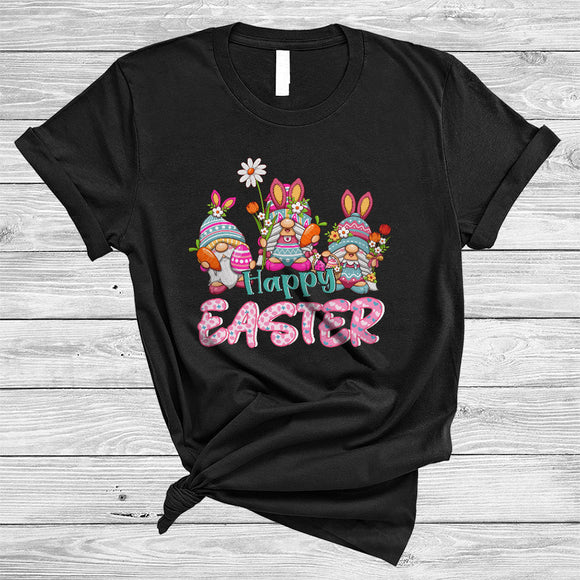 MacnyStore - Happy Easter, Adorable Easter Day Three Gnomes Gnomies Squad, Flowers Family Group T-Shirt