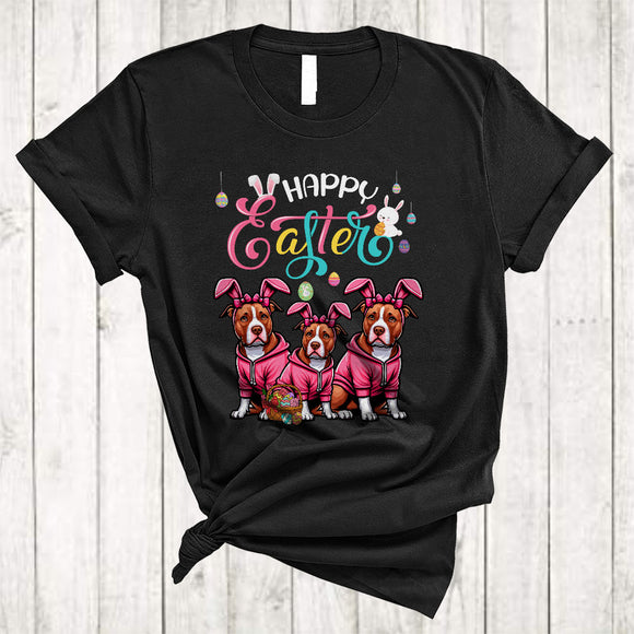 MacnyStore - Happy Easter, Adorable Easter Day Three Pit Bull Bunnies, Matching Egg Hunting Group T-Shirt