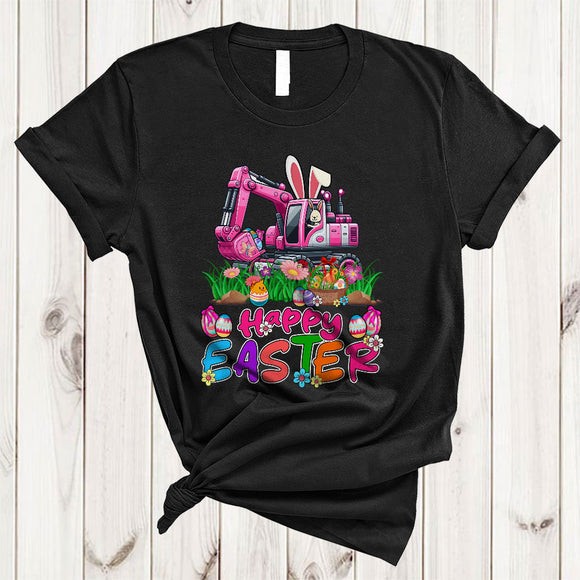 MacnyStore - Happy Easter, Amazing Easter Day Bunny Excavator Flowers, Egg Hunting Group Matching Family T-Shirt