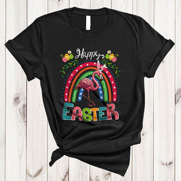 MacnyStore - Happy Easter, Amazing Easter Day Bunny Flamingo Lover, Rainbow Matching Egg Hunt Group T-Shirt