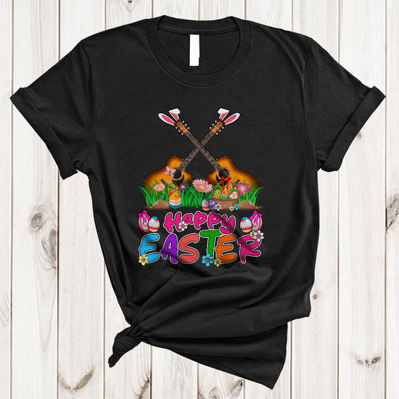 MacnyStore - Happy Easter, Amazing Easter Day Bunny Guitar Guitarist Flowers, Egg Hunting Group Family T-Shirt