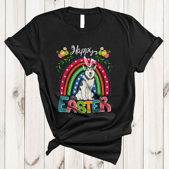 MacnyStore - Happy Easter, Amazing Easter Day Bunny Husky Lover, Rainbow Matching Egg Hunt Group T-Shirt