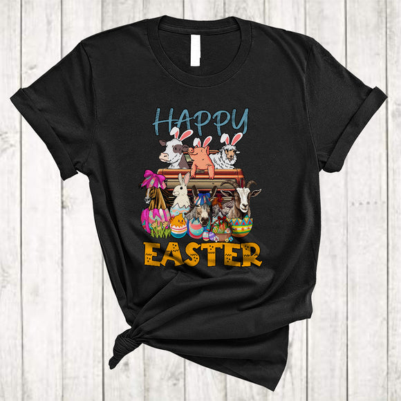MacnyStore - Happy Easter, Amazing Easter Day Bunny Sheep Pig Cow In Egg On Truck, Farm Animals Farmer T-Shirt