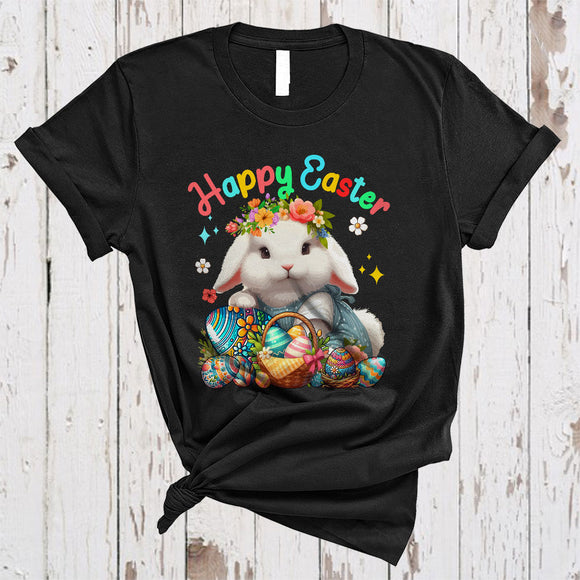 MacnyStore - Happy Easter, Amazing Easter Day Flowers Bunny Hunting Eggs, Floral Family Group T-Shirt