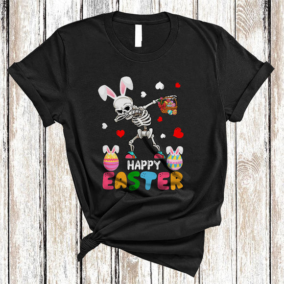 MacnyStore - Happy Easter, Awesome Easter Dabbing Bunny Skeleton With Egg Basket, Egg Hunt Group T-Shirt