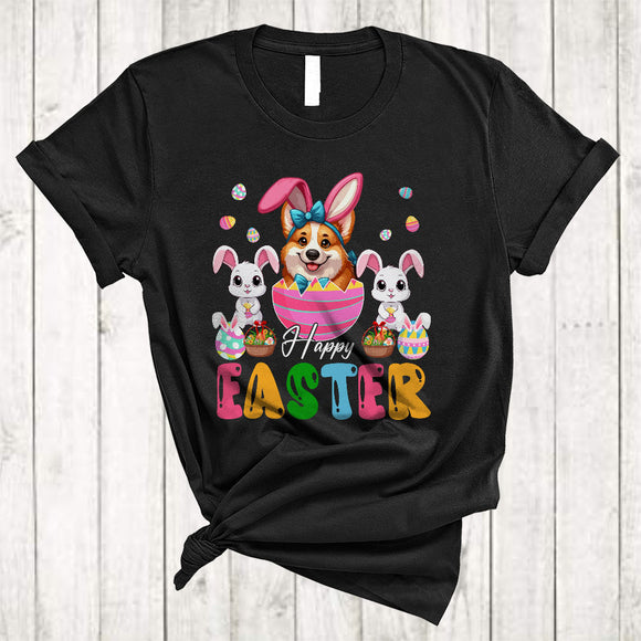 MacnyStore - Happy Easter, Awesome Easter Day Bunny Corgi In Easter Egg, Matching Family Group T-Shirt