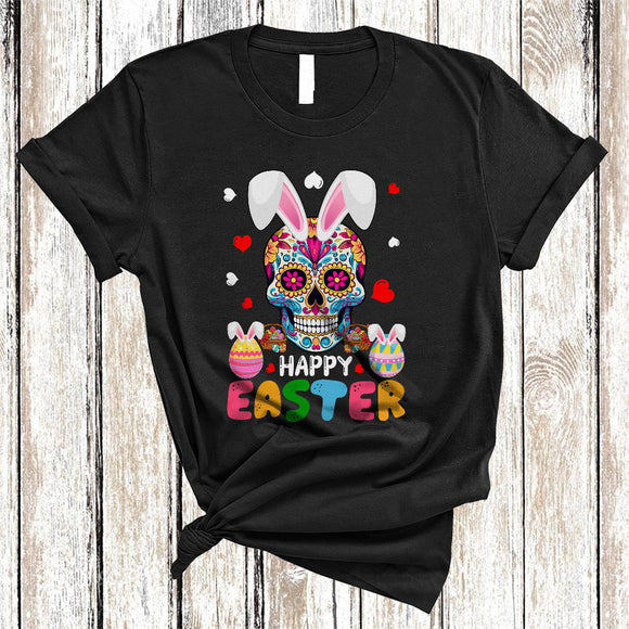 MacnyStore - Happy Easter, Awesome Easter Day Bunny Sugar Skull With Egg Basket, Egg Hunt Group T-Shirt